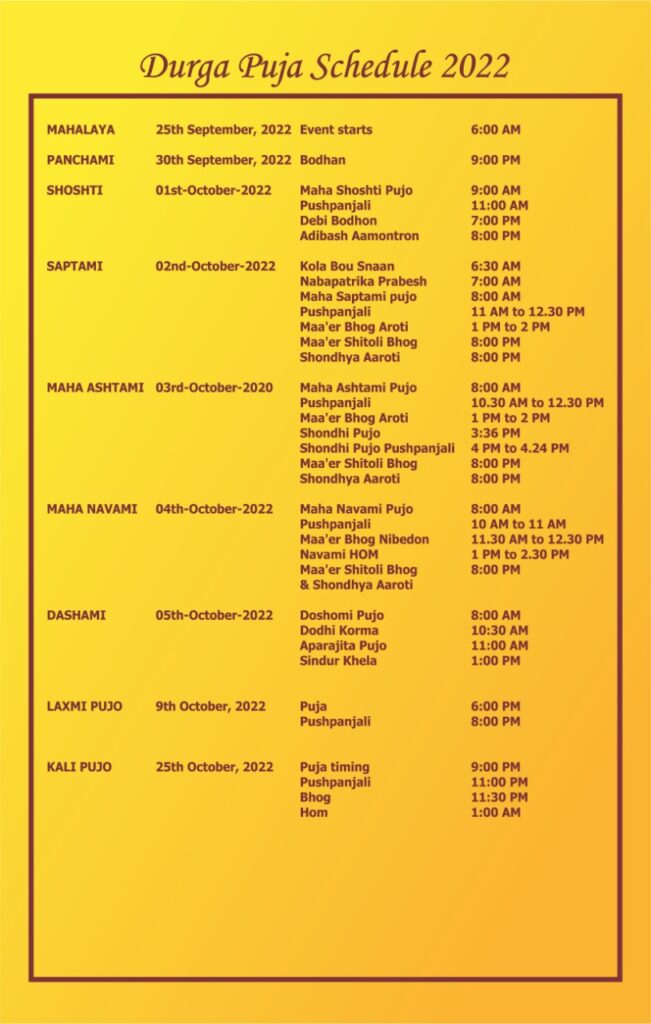 Durga Puja Schedule 2022 - PBWADurga Puja Schedule 2023 - PBWA