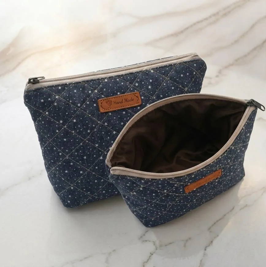 Quilted denim pouches